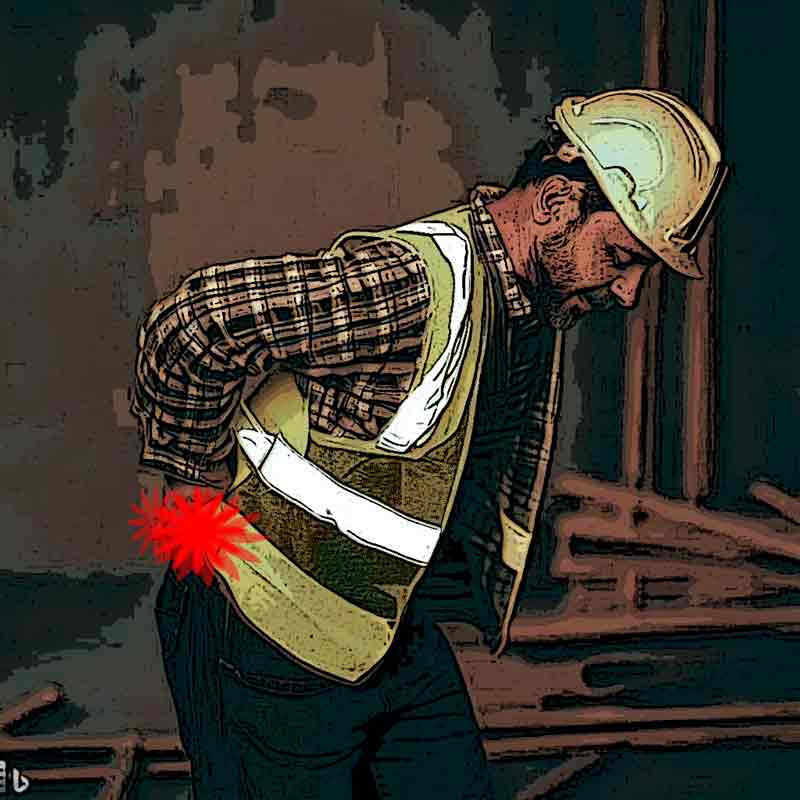 Construction worker with severe back muscle pain