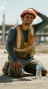 Worker overheated, symptoms of heat stroke.