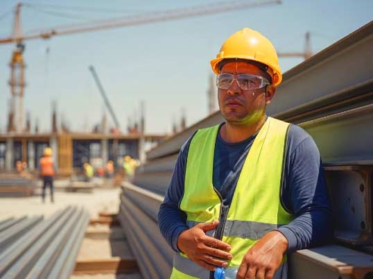 Construction worker suffering from heat illness or heat stoke or heat exhaustion.