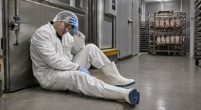 Worker looking ill due to carbon dioxide poisoning.